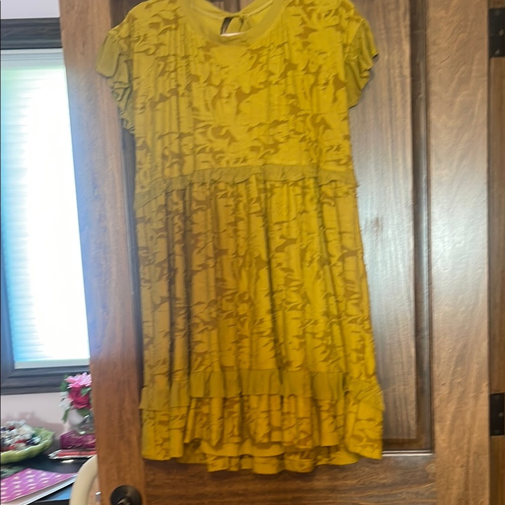 Anthropologie Ruffle Knit Mini Dress in Chartreuse Size M